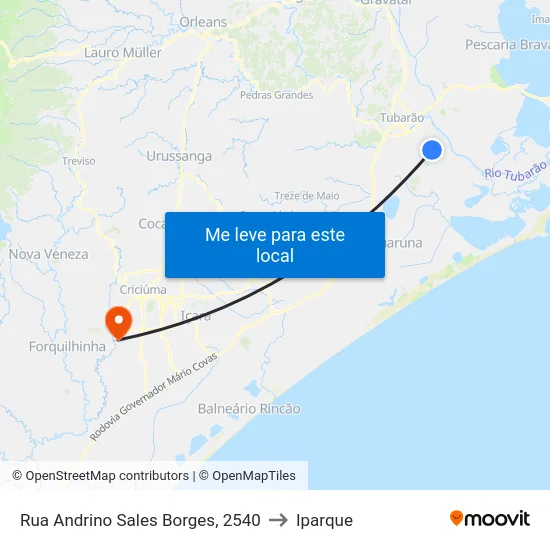 Rua Andrino Sales Borges, 2540 to Iparque map