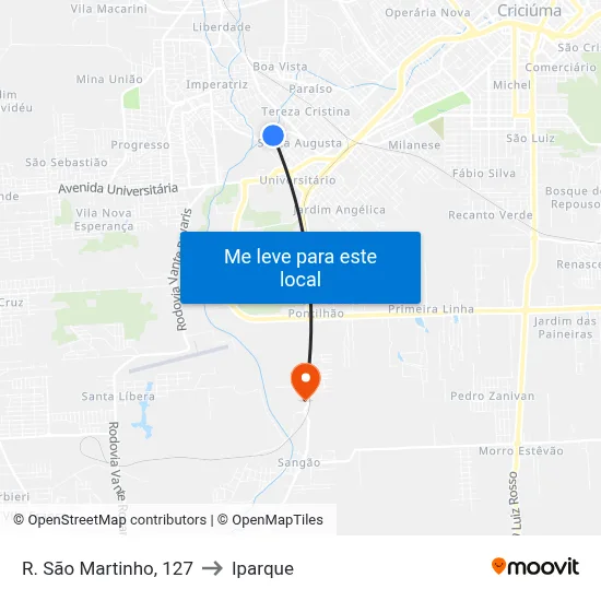 R. São Martinho, 127 to Iparque map