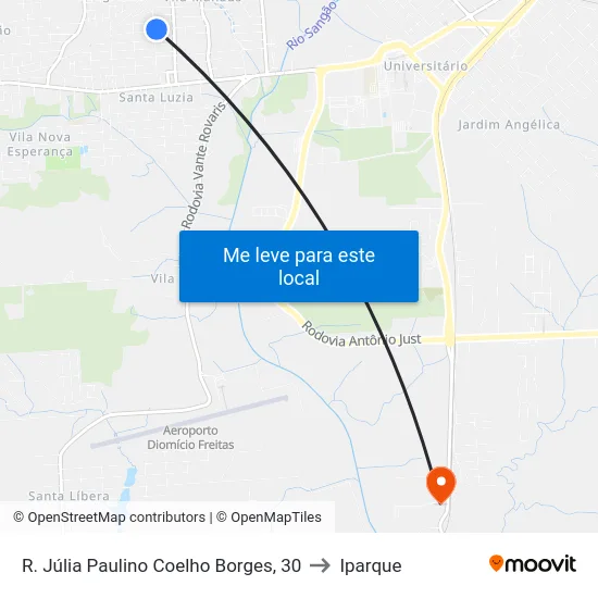 R. Júlia Paulino Coelho Borges, 30 to Iparque map