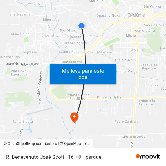 R. Benevenuto José Scotti, 16 to Iparque map