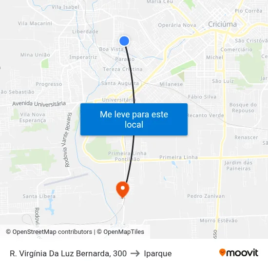 R. Virgínia Da Luz Bernarda, 300 to Iparque map