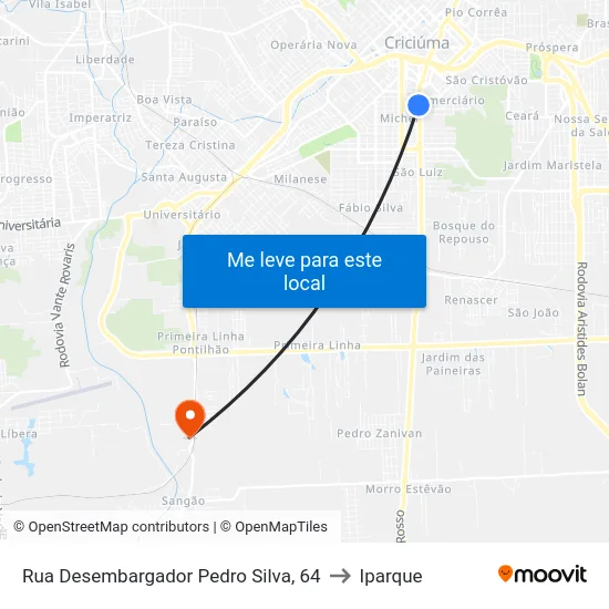 Rua Desembargador Pedro Silva, 64 to Iparque map