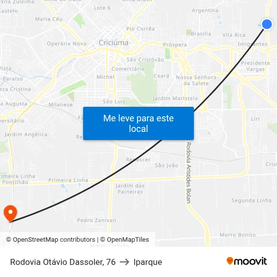 Rodovia Otávio Dassoler, 76 to Iparque map