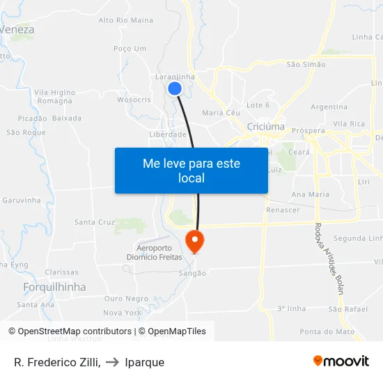 R. Frederico Zilli, to Iparque map