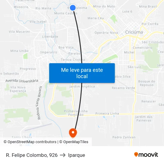 R. Felipe Colombo, 926 to Iparque map