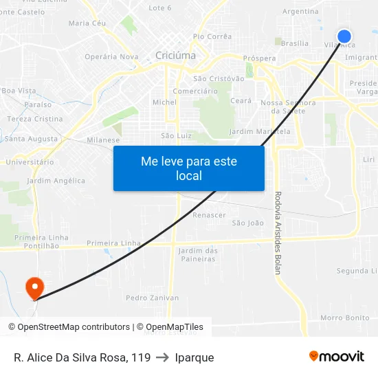 R. Alice Da Silva Rosa, 119 to Iparque map