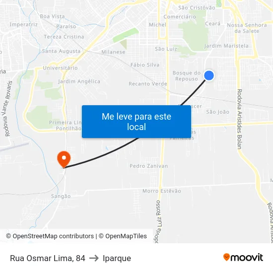 Rua Osmar Lima, 84 to Iparque map