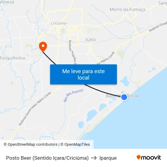 Posto Beer (Sentido Içara/Criciúma) to Iparque map