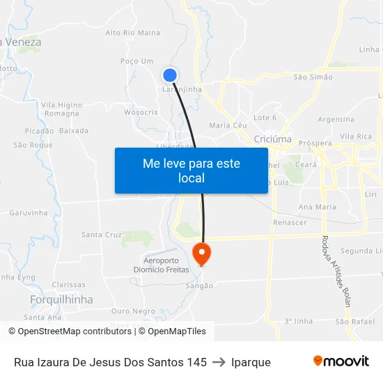 Rua Izaura De Jesus Dos Santos 145 to Iparque map