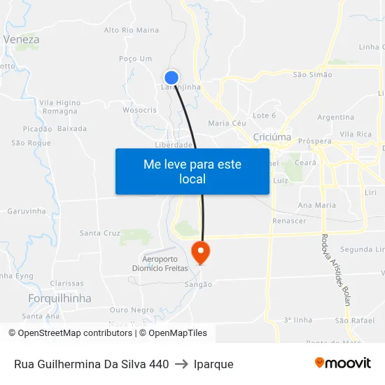 Rua Guilhermina Da Silva 440 to Iparque map