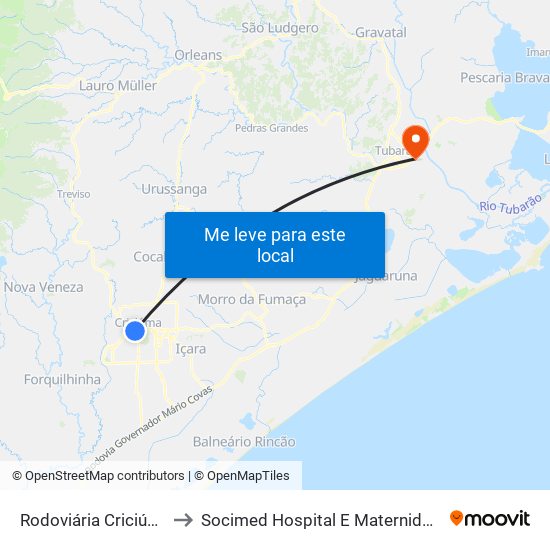 Rodoviária Criciúma to Socimed Hospital E Maternidade map