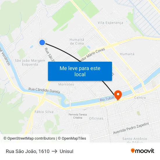 Rua São João, 1610 to Unisul map