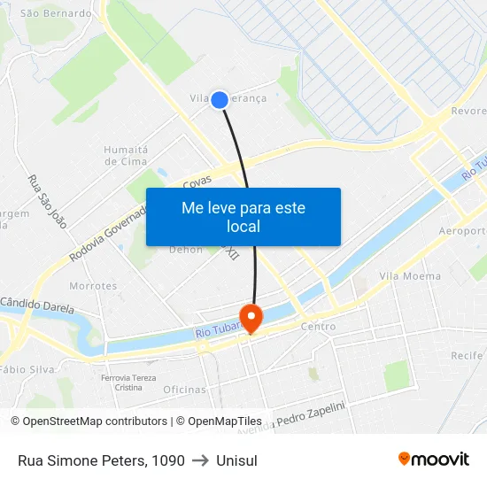 Rua Simone Peters, 1090 to Unisul map