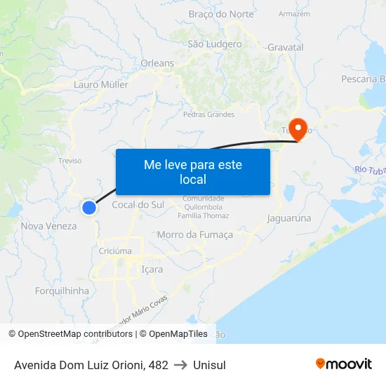 Avenida Dom Luiz Orioni, 482 to Unisul map