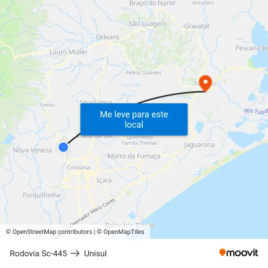 Rodovia Sc-445 to Unisul map