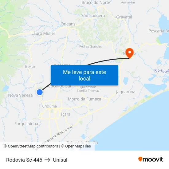 Rodovia Sc-445 to Unisul map