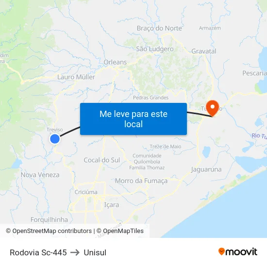 Rodovia Sc-445 to Unisul map