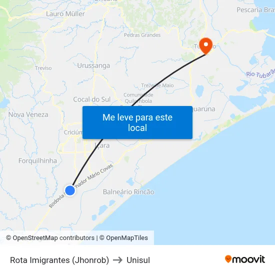 Rota Imigrantes (Jhonrob) to Unisul map