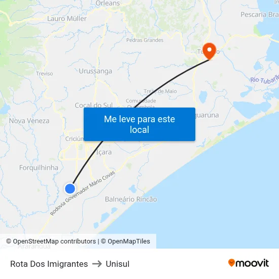 Rota Dos Imigrantes to Unisul map