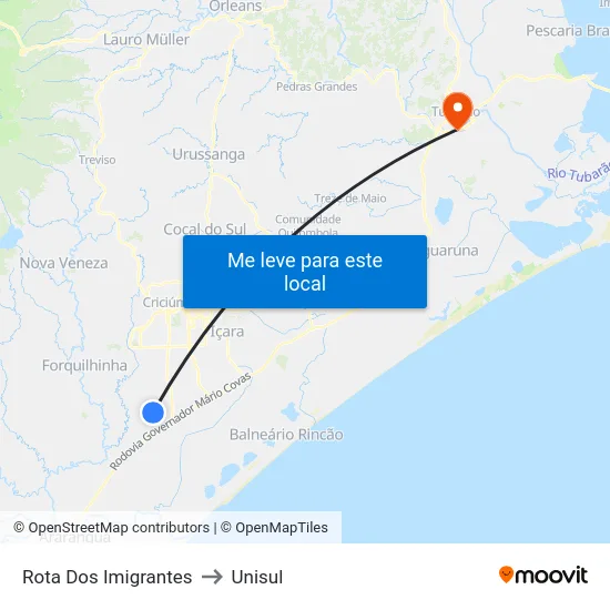 Rota Dos Imigrantes to Unisul map