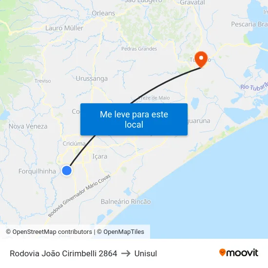 Rodovia João Cirimbelli 2864 to Unisul map