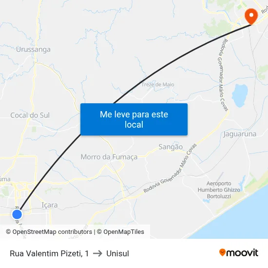Rua Valentim Pizeti, 1 to Unisul map