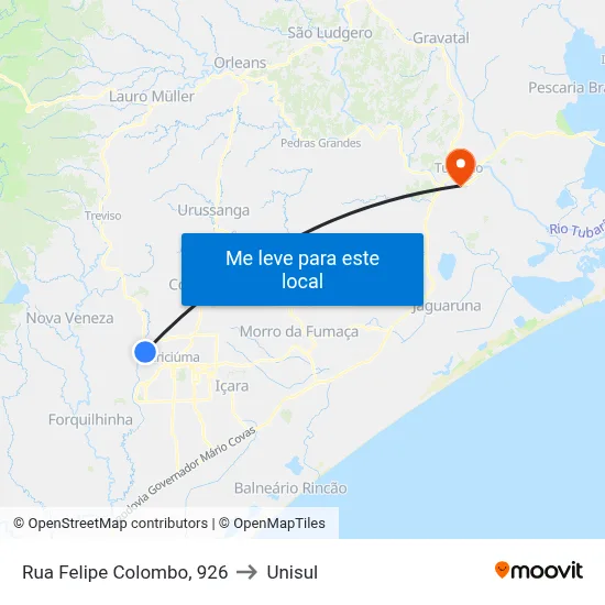 Rua Felipe Colombo, 926 to Unisul map