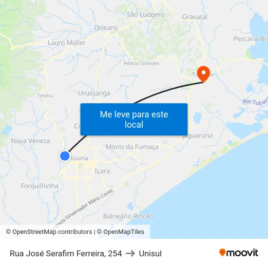 Rua José Serafim Ferreira, 254 to Unisul map