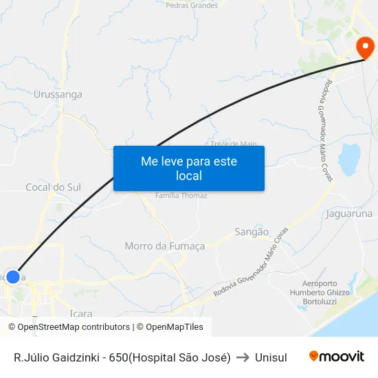 R.Júlio Gaidzinki - 650(Hospital São José) to Unisul map