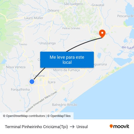 Terminal Pinheirinho Criciúma(Tpi) to Unisul map