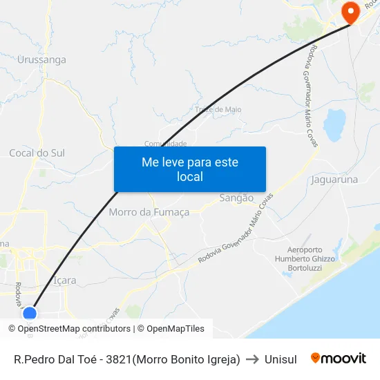 R.Pedro Dal Toé - 3821(Morro Bonito Igreja) to Unisul map