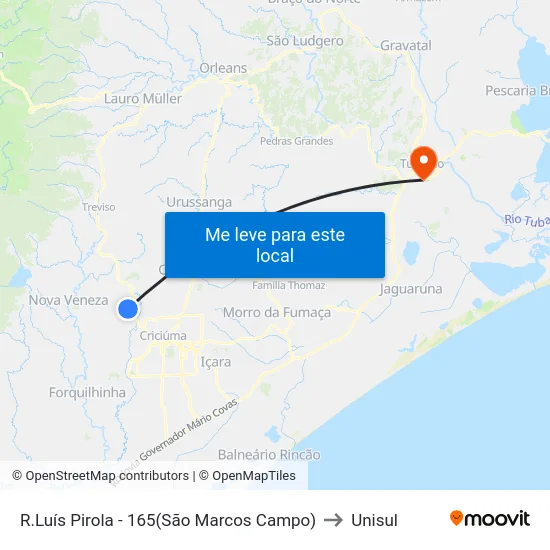 R.Luís Pirola - 165(São Marcos Campo) to Unisul map