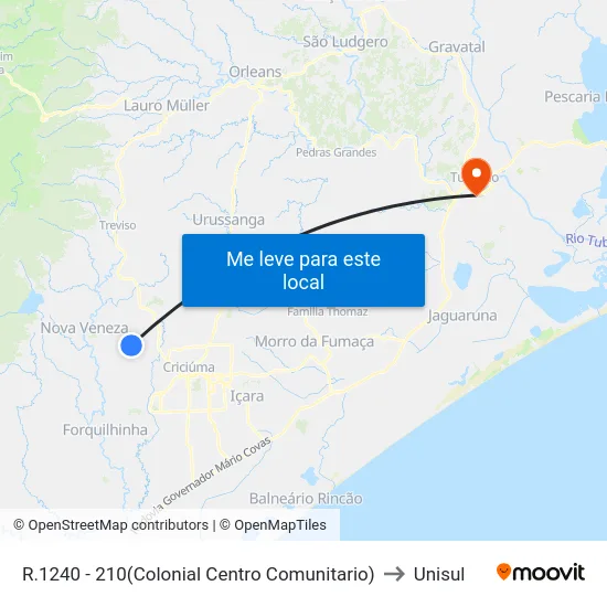 R.1240 - 210(Colonial Centro Comunitario) to Unisul map