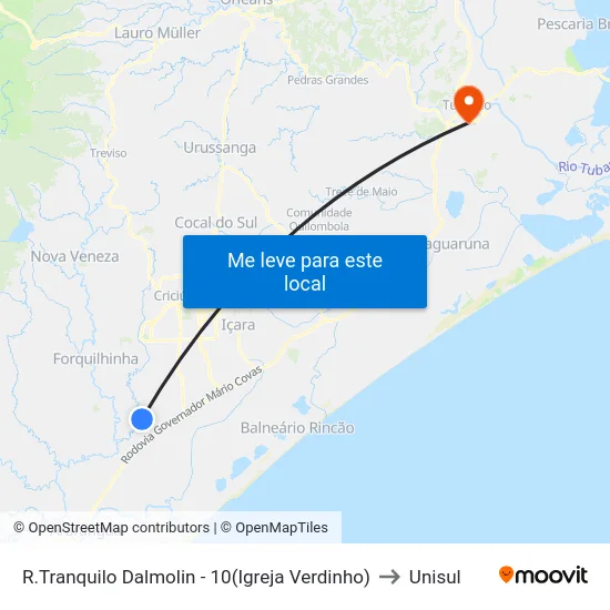 R.Tranquilo Dalmolin - 10(Igreja Verdinho) to Unisul map