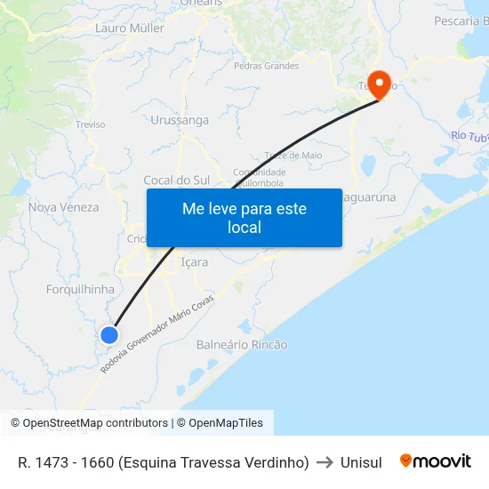 R. 1473 - 1660 (Esquina Travessa Verdinho) to Unisul map