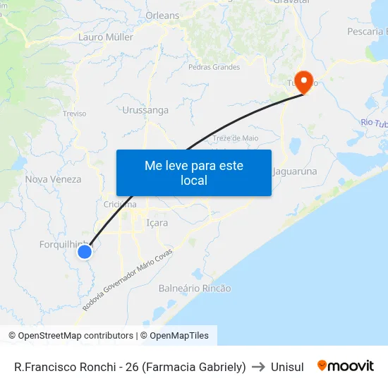 R.Francisco Ronchi - 26 (Farmacia Gabriely) to Unisul map