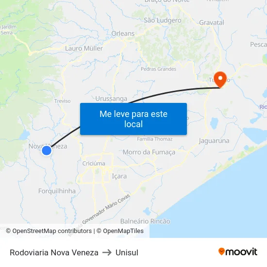 Rodoviaria Nova Veneza to Unisul map
