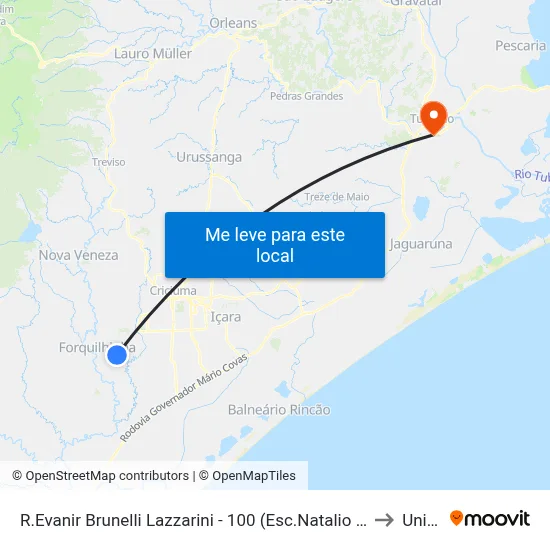 R.Evanir Brunelli Lazzarini - 100 (Esc.Natalio Vassoler) to Unisul map