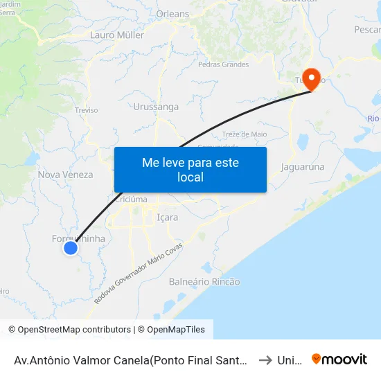 Av.Antônio Valmor Canela(Ponto Final Santa Isabel) to Unisul map