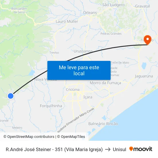 R.André José Steiner - 351 (Vila Maria Igreja) to Unisul map
