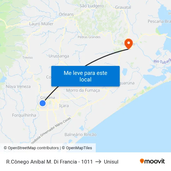 R.Cônego Aníbal M. Di Francia - 1011 to Unisul map