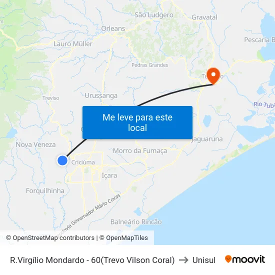 R.Virgílio Mondardo - 60(Trevo Vilson Coral) to Unisul map