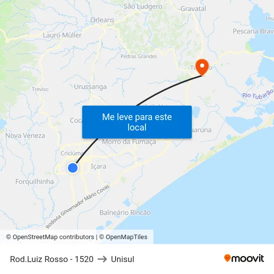 Rod.Luiz Rosso - 1520 to Unisul map
