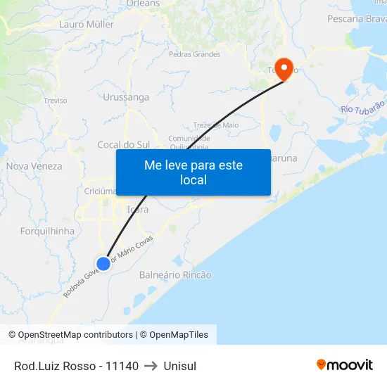 Rod.Luiz Rosso - 11140 to Unisul map