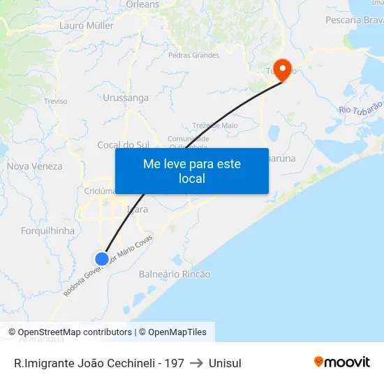 R.Imigrante João Cechineli - 197 to Unisul map