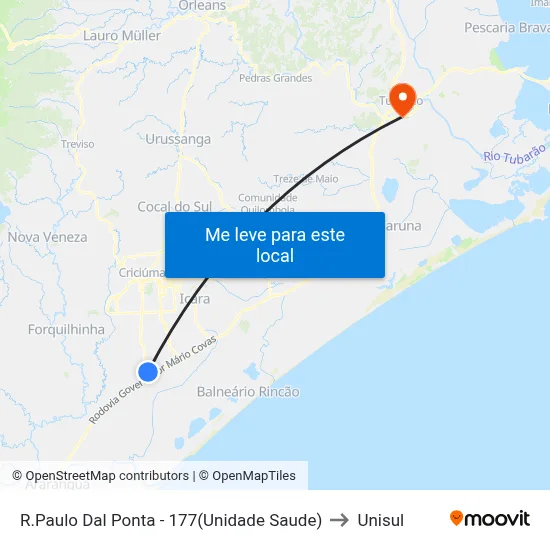 R.Paulo Dal Ponta - 177(Unidade Saude) to Unisul map