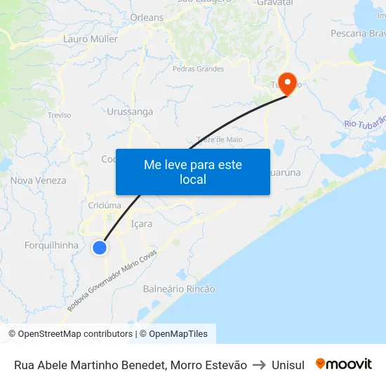 Rua Abele Martinho Benedet, Morro Estevão to Unisul map