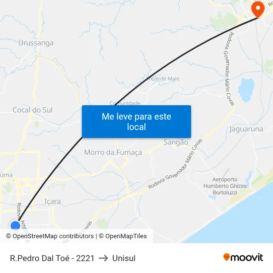 R.Pedro Dal Toé - 2221 to Unisul map