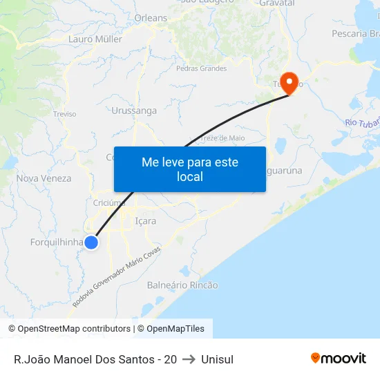 R.João Manoel Dos Santos - 20 to Unisul map