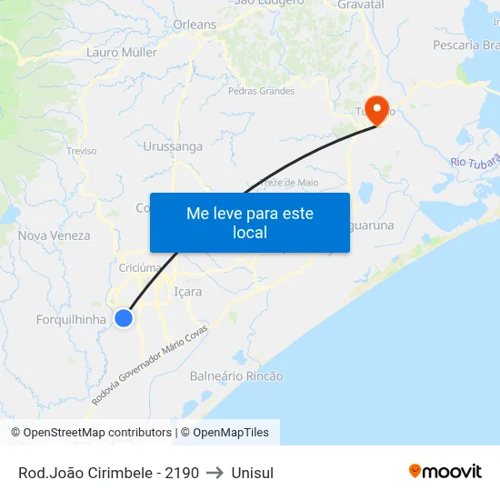 Rod.João Cirimbele - 2190 to Unisul map